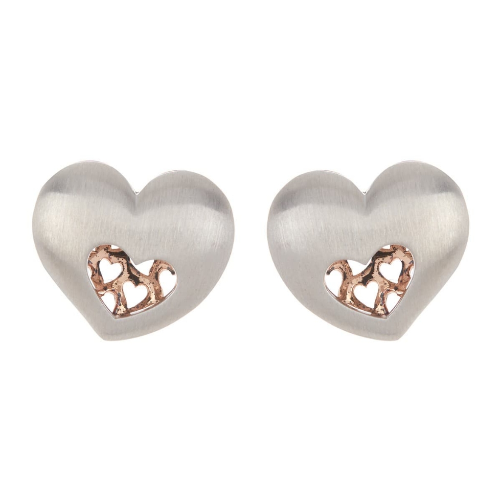 Breuningtwo-Tone Silver Heart Stud Earrings